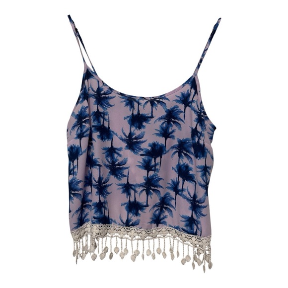 Charlotte Russe Tops - Charlotte Russe Babydoll Y2K Cami Womens Medium Crochet Fringe Hawaiian Tropical